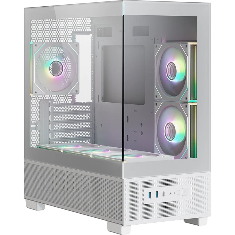 Корпус XASTRA Q500M 6ARGB-C10-UC White (Q500M-6FM12A-C10-UC-WH) mATX/Aquarium/Screewless/ 6x120mm ARGB PWM FM fans/Argb+PWM HUB 10port/ Type-C