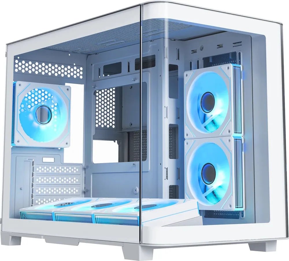 Корпус XASTRA QR500M 3ARGB-FM-C10-UC White (QR500M-3FM12A-C10-UC-WH) mATX/Aquarium/2 Curve Glass/3x120mm ARGB PWM FM fans/Argb+PWM HUB 10port/Type-C