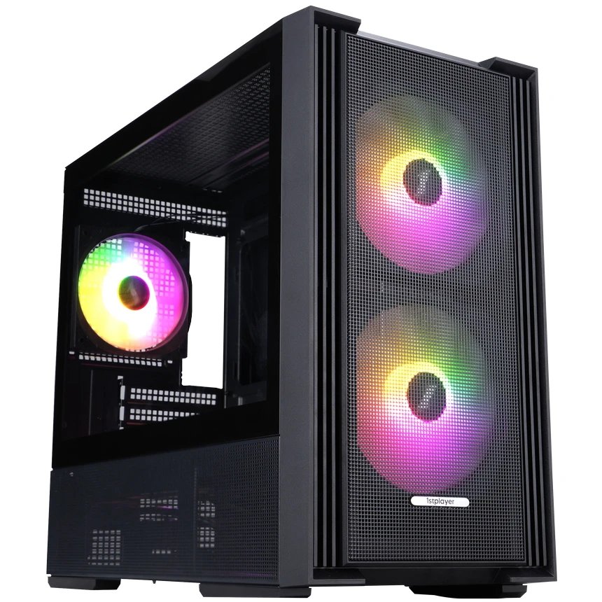 Корпус 1STPLAYER AU6 ARGB Black (AU6-BK-2FA7-14-2FA7R-1FA7) / mATX / 2x140mm 3x120mm ARGB fans
