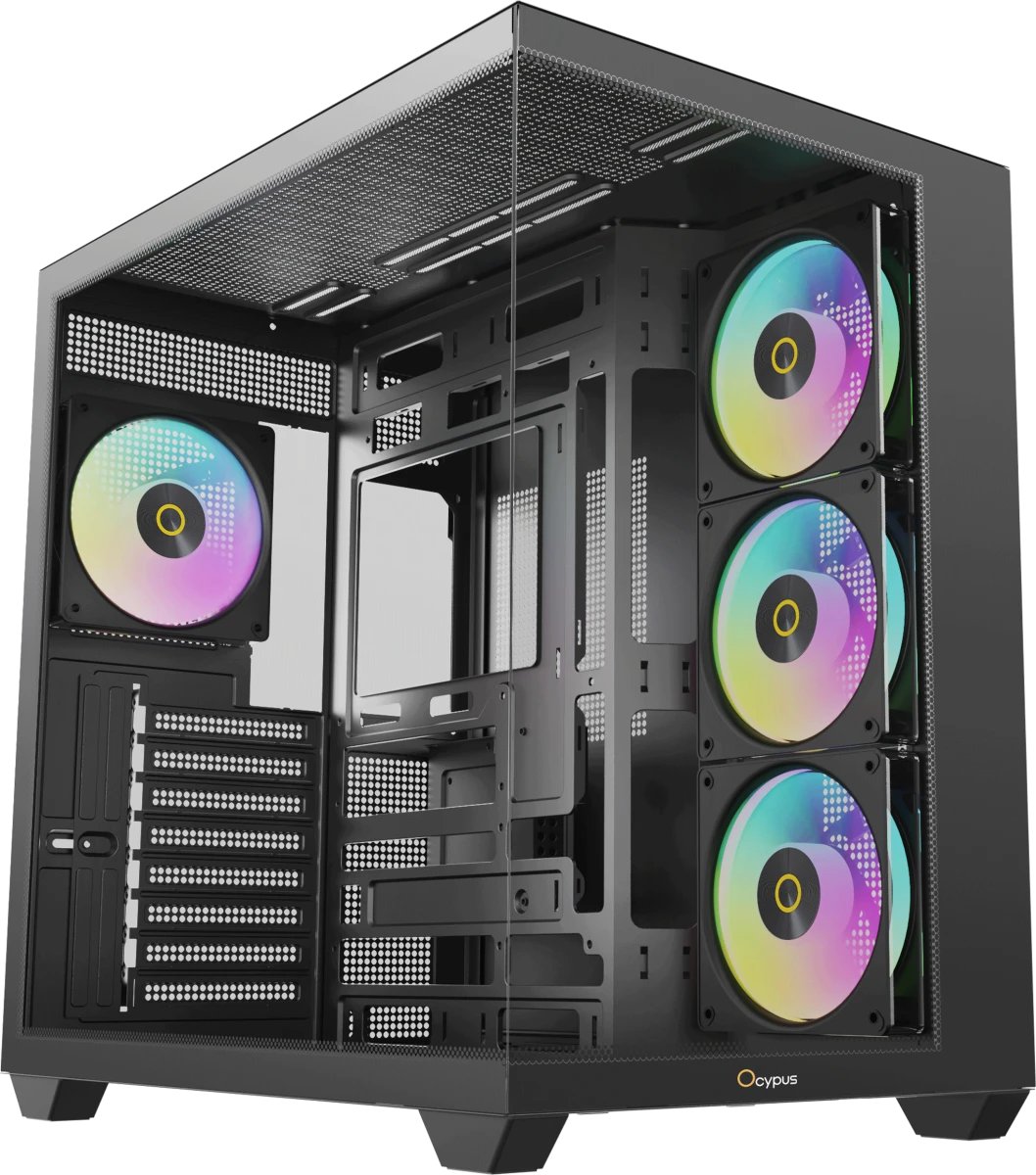 Корпус Ocypus Gamma C74 BK ARGB Black (Gamma-C74-BKD400XX-GL) без БП, Midi-Tower, TG, 4x120mm 2xUSB-A 3.0 + 1xUSB-C 3.1, ATX, mITX