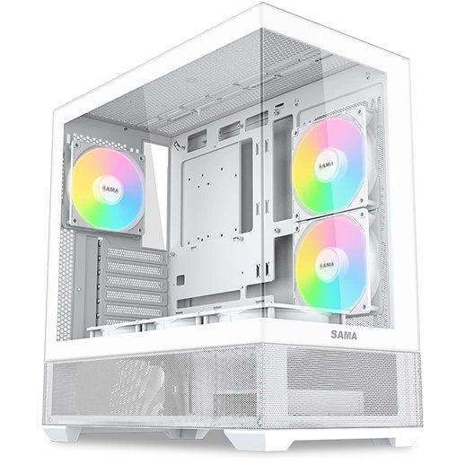 Корпус SAMA V40 White (V40-WHADA6X1-GL) без БП, Midi-Tower, TG, 6x120mm ARGB, 2xUSB 3.0 + 1xUSB 3.1 Type-C, ATX, mITX