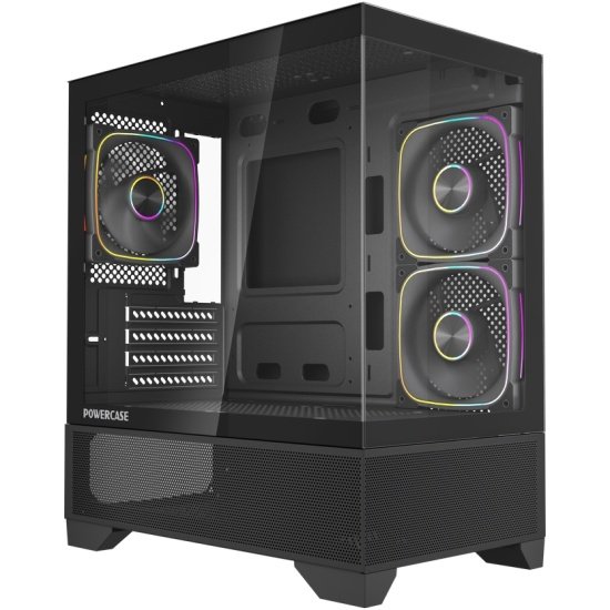 Корпус Powercase Vision Micro M4B (CVMM4B-A3), Tempered Glass, Type-C, 3x 120mm ARGB PWM Fan, чёрный, mATX