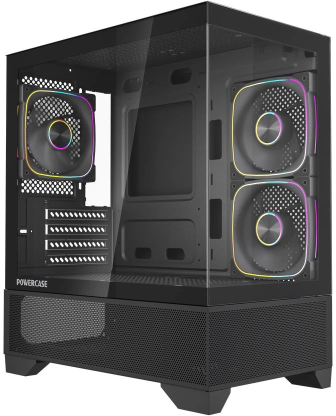 Корпус Powercase Vision Micro M4B (CVMM4FHB-A3), Tempered Glass, Type-C, 3x 120mm ARGB PWM Fan, ARGB+PWM HUB, чёрный, mATX