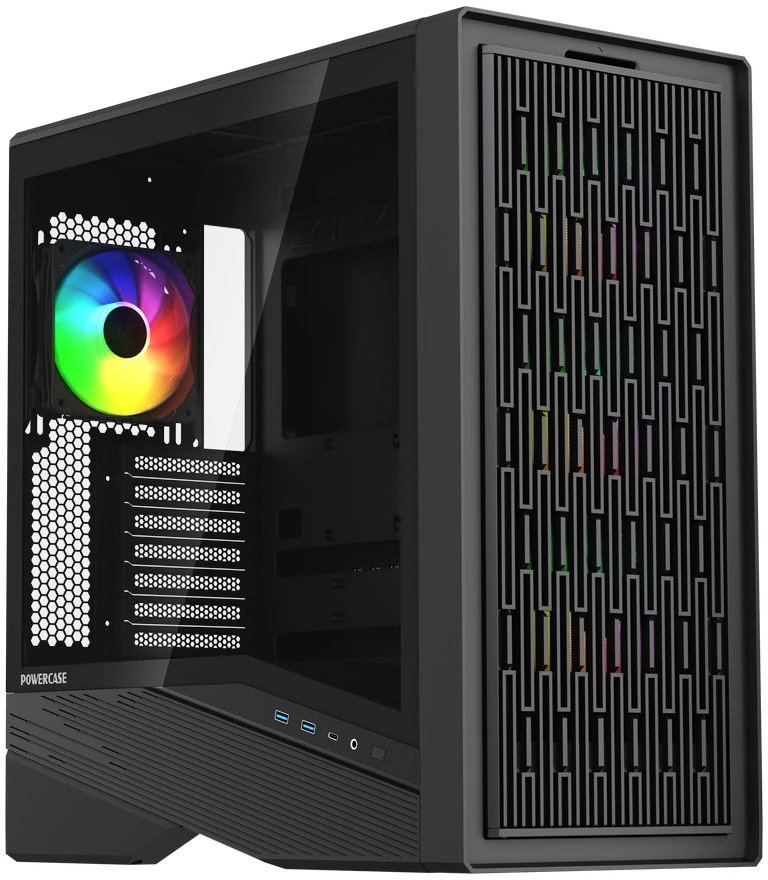 Корпус Powercase Intro ARGB (CJ235IB-A4), TG, Type-C, 4x 120mm ARGB PWM Fans, ARGB+PWM HUB, Nylon filters, чёрный, ATX