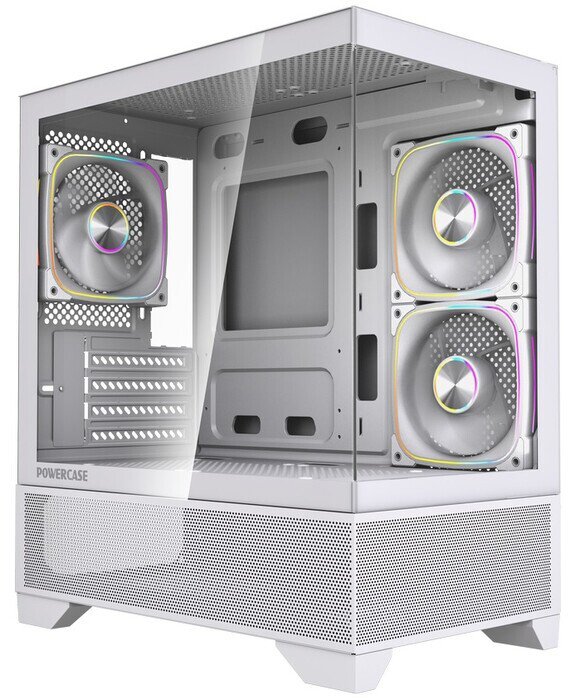 Корпус Powercase Vision Micro M4W (CVMM4FHW-A3), Tempered Glass, Type-C, 3x 120mm ARGB PWM Fan, ARGB+PWM HUB, белый, mATX