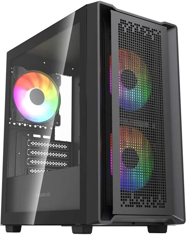 Корпус Powercase Mistral SM04 ARGB (CMMSM04B-A3), Tempered Glass, Front Nylon Filter, 3x120mm ARGB PWM fans, чёрный, mATX