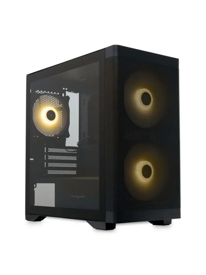 Корпус HSPD M320 (M320-TGBK-ARGB), Mesh Mini-tower, Black, slide TG, 0.45 SPCC, 2x140mm ARGB+1x120mm ARGB mATX