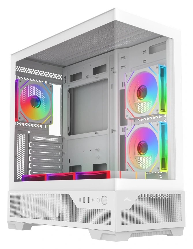 Корпус SAMA V43 White (V43-WHADA6X1-GL) без БП, Midi-Tower, TG, 6x120mm ARGB, 2xUSB 3.0 + 1xUSB 3.2 Type-C, ATX, mITX