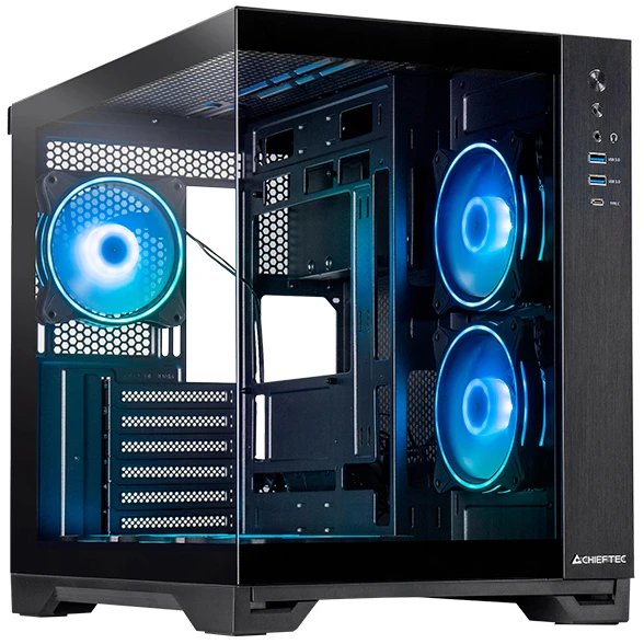 Корпус CHIEFTEC Visio GM-30B-TG-OP без БП, боковая панель из закаленного стекла, 6xPWM ARGB 120мм вентиляторов, черный, ATX