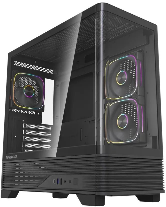 Корпус Powercase Vision Micro M6B (CVMM6B-A3), Curved Glass, Type-C, 3x 120mm ARGB PWM Fan, чёрный, mATX