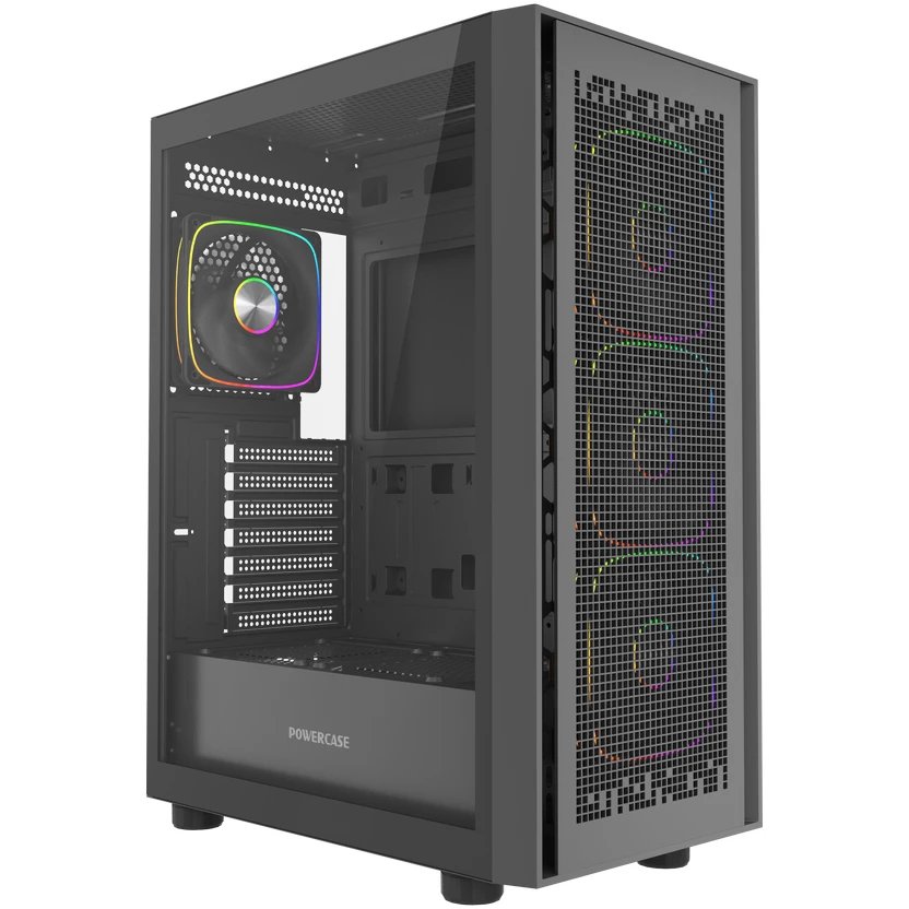 Корпус Powercase ByteFlow Black V2 (CBFB-A4-V2), Tempered Glass, 4x 120mm ARGB fans, чёрный, ATX