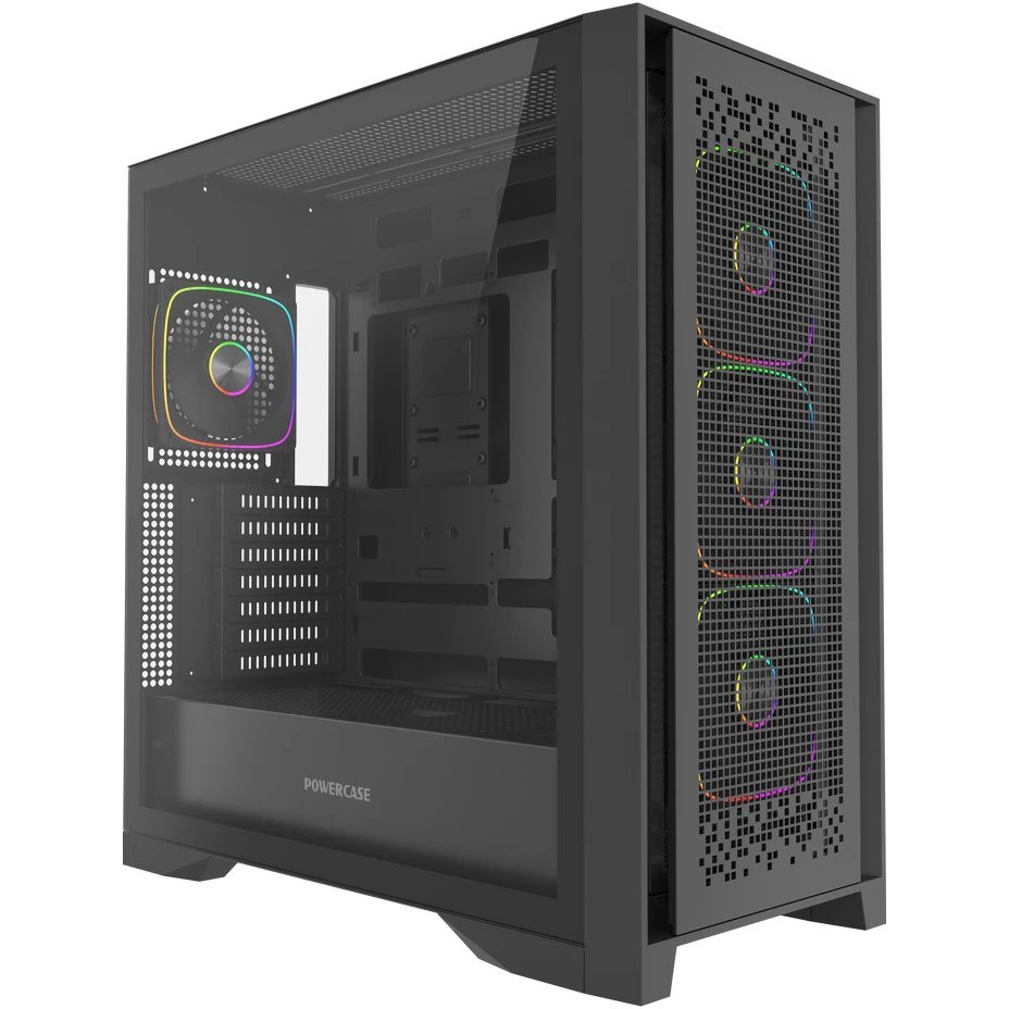 Корпус Powercase ByteFlow Pro ARGB (CH9GPB-A4), Black, Tempered Glass, Type-C, 4x 120мм ARGB PWM Fans, чёрный, E-ATX