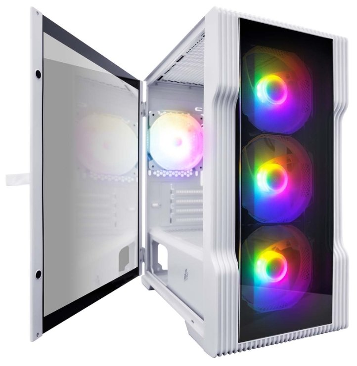 Корпус 1STPLAYER Trilobite T3-G T3-G-WH-4F1-W White mATX TG 4x 120mm LED fans inc