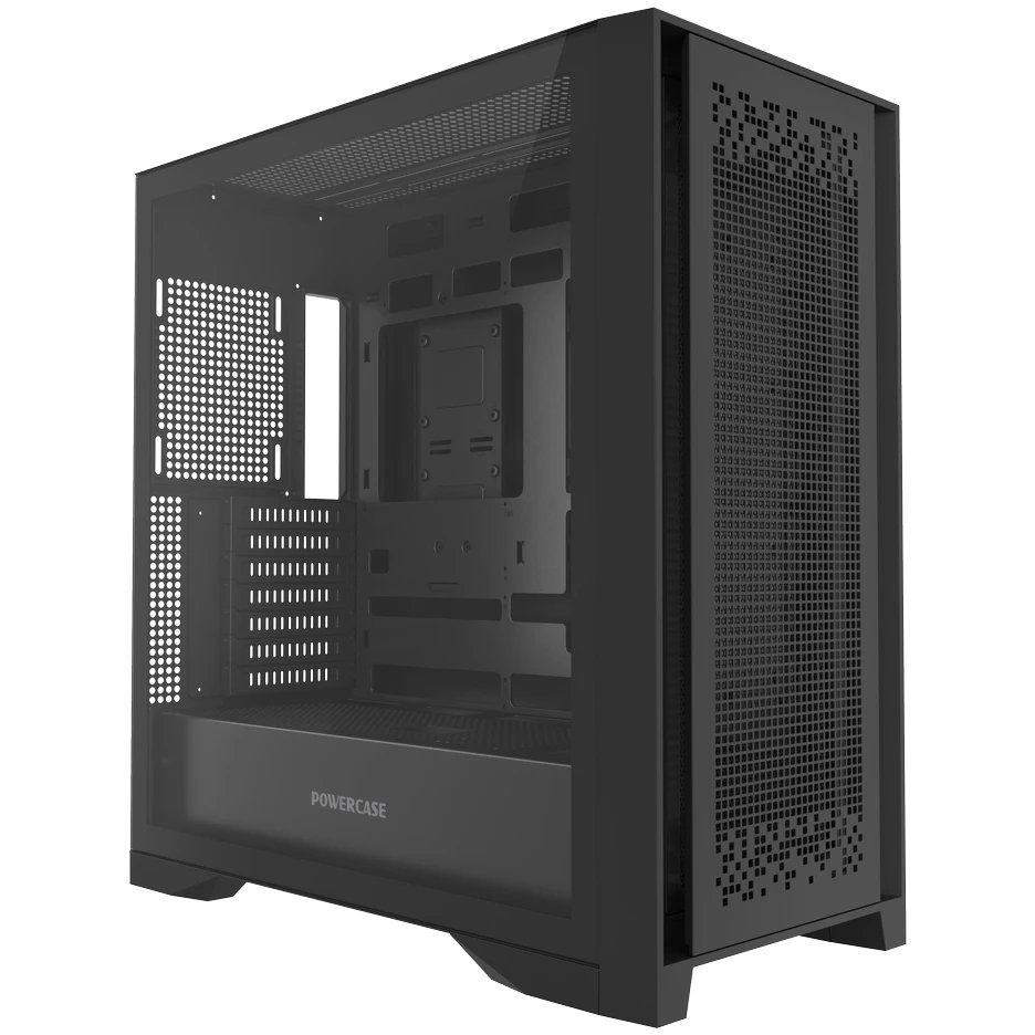 Корпус Powercase ByteFlow Pro (CH9GPB-F0), Black, Tempered Glass, Type-C, W/O fans, чёрный, E-ATX