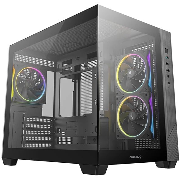 Корпус Deepcool CG330 3F без БП, боковое окно (панорама), 3x120mm ARGB PWM вентилятора, черный, mATX