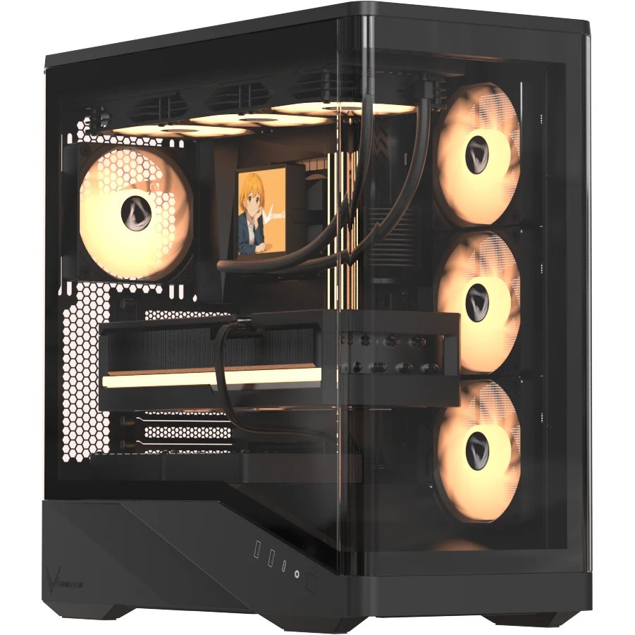 Корпус Formula V Line Crystal U9 PA Black, ATX, Type-C*1, USB3.0*2, Curved Glass, Side 3x Performance ARGB, Rear 1x Performance ARGB