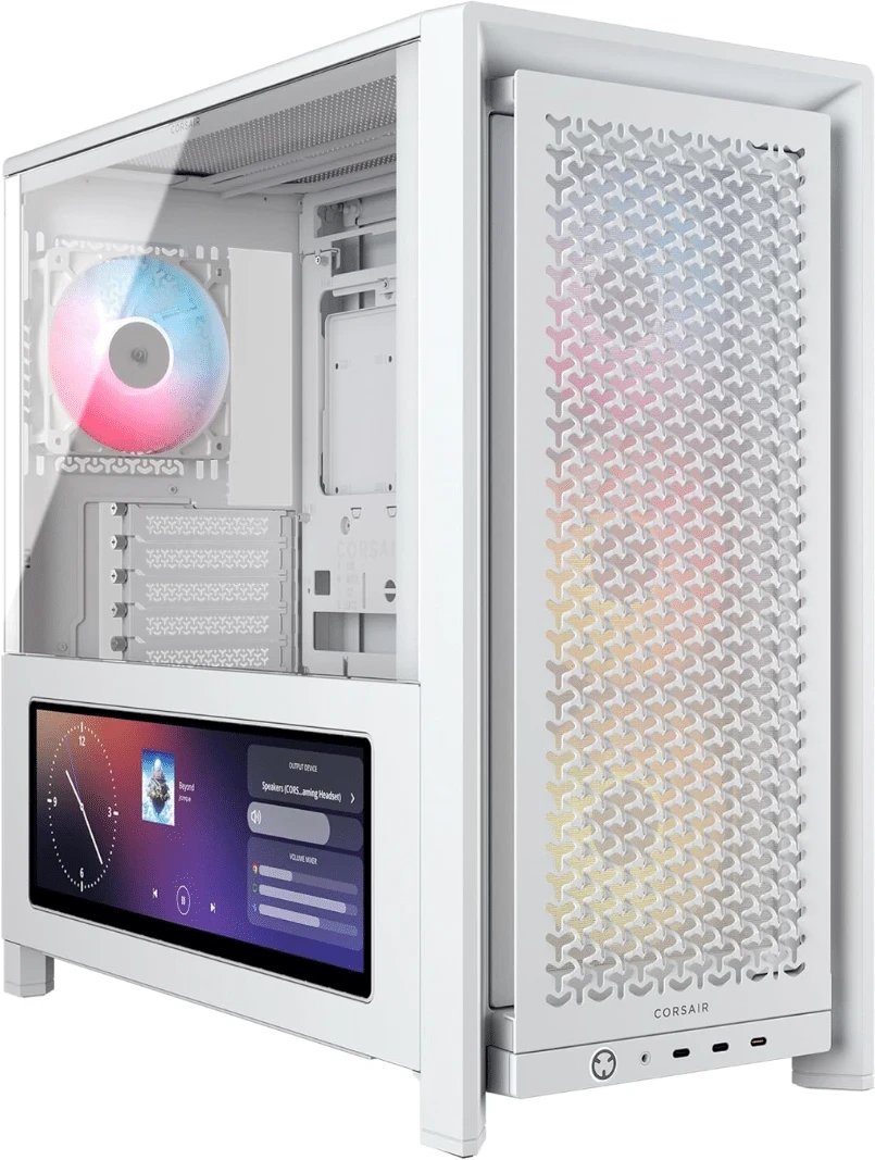 Корпус Corsair Frame 4000D LCD RS ARGB (CC-9011327-WW), без БП, Midi-Tower, TG, 3x120mm 3xUSB Type-C, E-ATX, ATX, mITX White