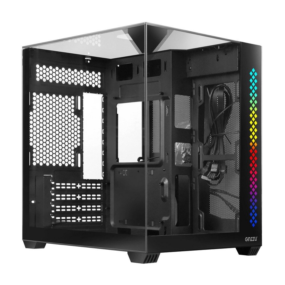 Корпус Ginzzu V340 RGB подсветка, закаленное стекло 1*USB 3.0,1*USB 2.0, AU mATX