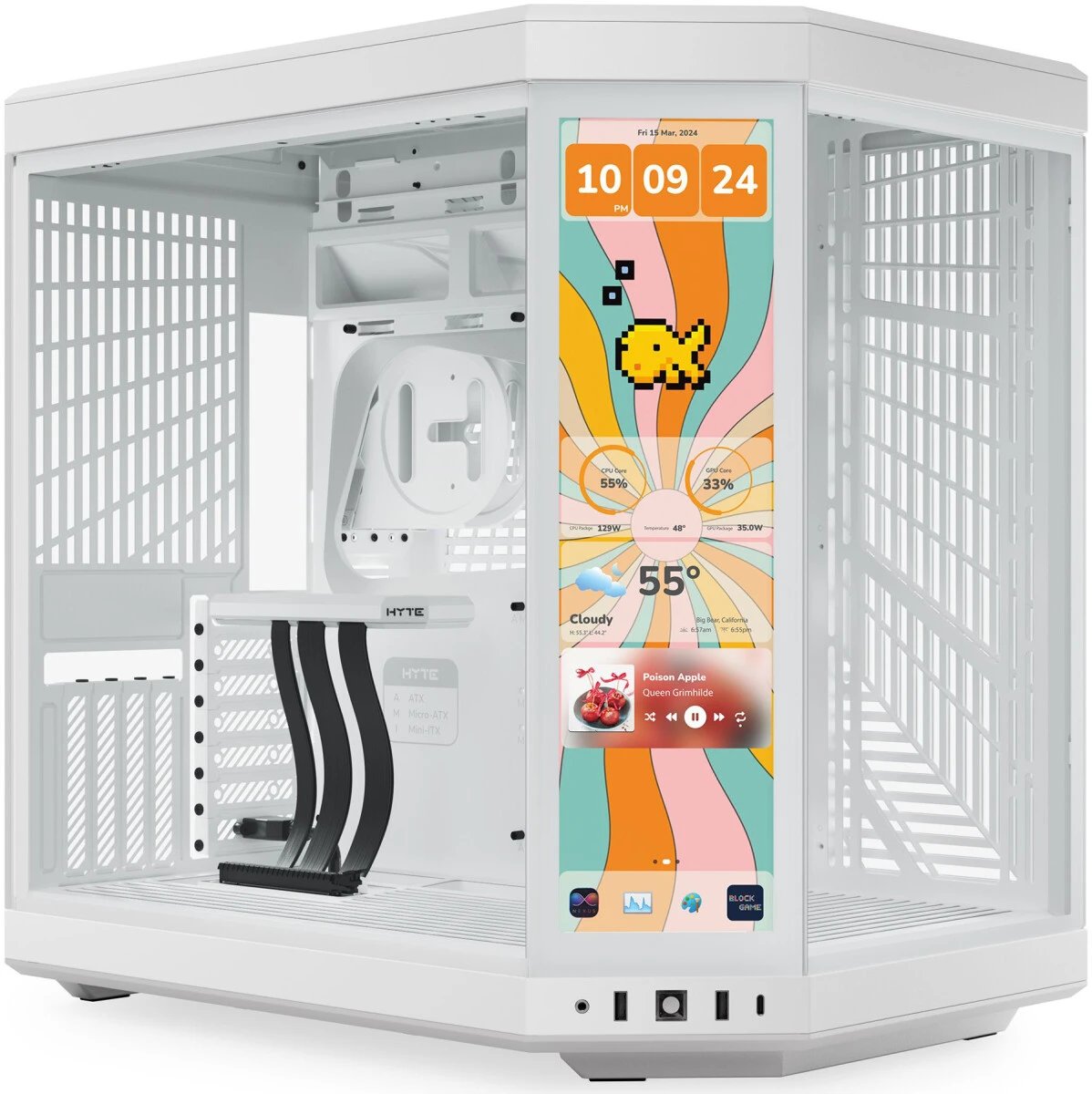 Корпус HYTE Y70 Touch Infinite (CS-HYTE-Y70TTI-WW), без БП, Midi-Tower, TG, LCD, no fans, 2xUSB-A 3.2, 1xUSB Type-C, E-ATX, ATX, mITX Whitr