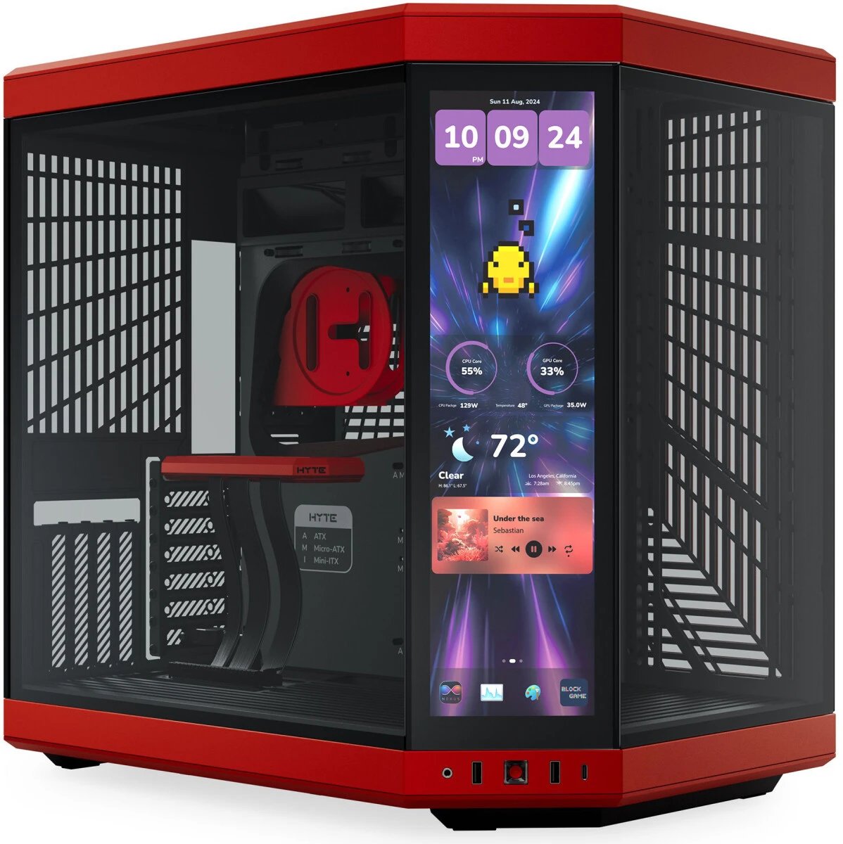 Корпус HYTE Y70 Touch Infinite (CS-HYTE-Y70TTI-RB), без БП, Midi-Tower, TG, LCD, no fans, 2xUSB-A 3.2, 1xUSB Type-C, E-ATX, ATX, mITX Black
