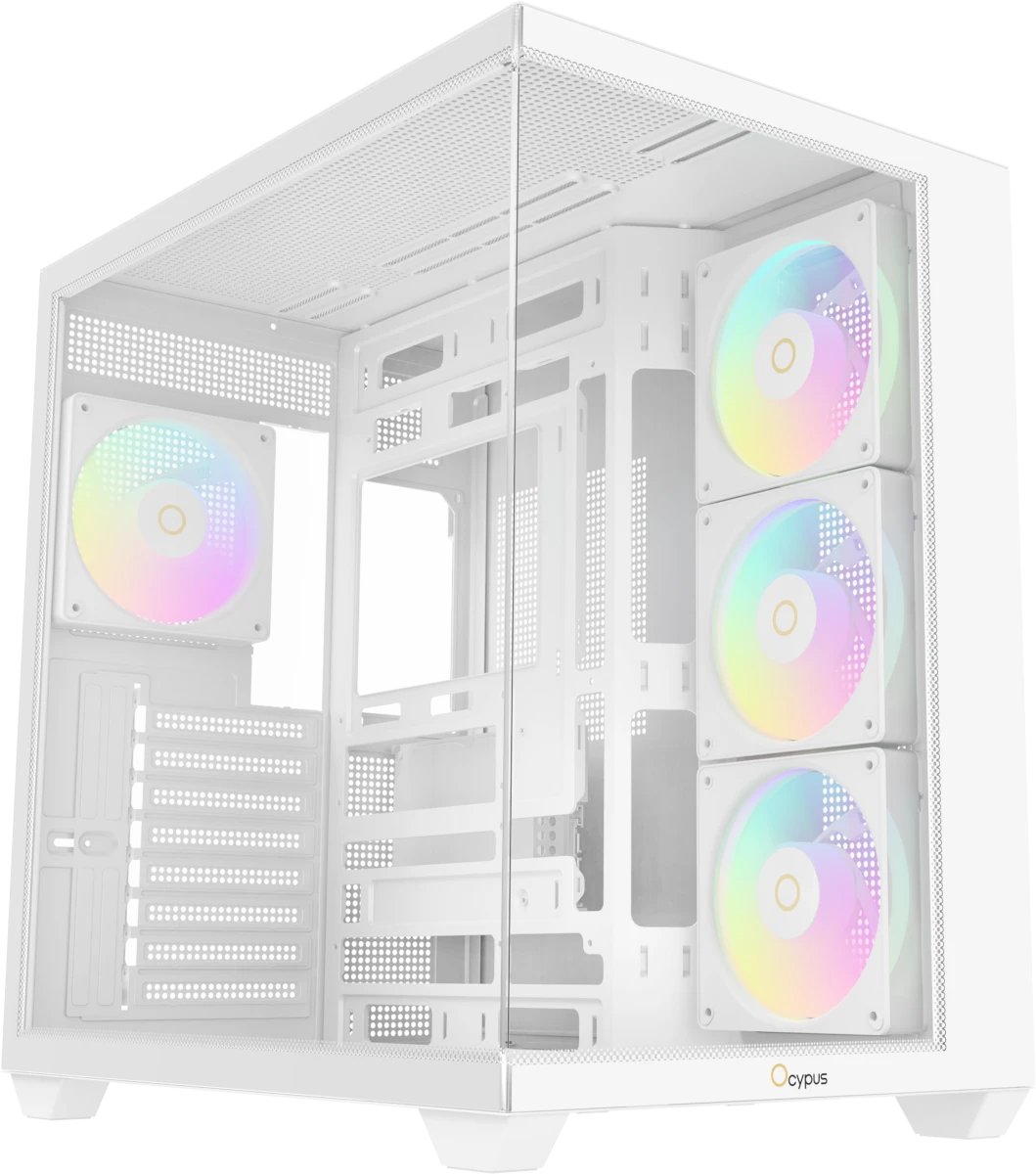 Корпус Ocypus Gamma C74 WH ARGB White (Gamma-C74-WHD400XX-GL) без БП, Midi-Tower, TG, 4x120mm 2xUSB-A 3.0 + 1xUSB-C 3.1, ATX, mITX