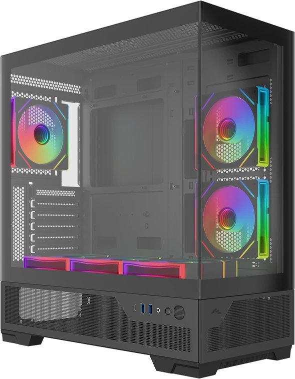 Корпус SAMA V43 Black (V43-BKADA6X1-GL) без БП, Midi-Tower, TG, 6x120mm ARGB, 2xUSB 3.0 + 1xUSB 3.2 Type-C, ATX, mITX