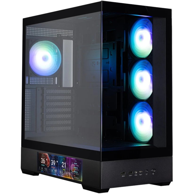 Корпус ZALMAN P40 DS, ATX, Black, Window, 9.1-inch LCD screen, 2xCombo(2.5” or 3.5”), 1x2.5”, 1xUSB Type-C, 2xUSB3.0, Side 3x120mm ARGB, Rear 1x120mm