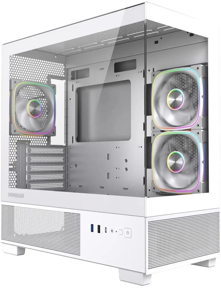 Корпус Powercase Vision Micro S3W (CVMMSW-A3), Tempered Glass, Type-C, 3x 120mm ARGB PWM Fan, белый, mATX