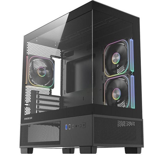 Корпус Powercase Vision Micro S4B V2 (CVMMSHBV2-A3), Tempered Glass, Type-C, 3x 120mm ARGB PWM Fan, ARGB+PWM HUB, чёрный, mATX