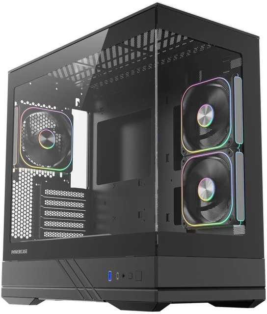 Корпус Powercase GT3 ARGB V2 (CMGT3BV2-A3), TG, Type-C, 3x 120мм ARGB PWM Fans, ARGB+PWM HUB, Nylon filters, черный, mATX