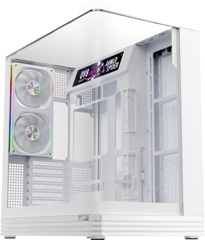 Корпус 1STPLAYER OV8S White (OV8S-WH-1FP7R-3-W-1FP7-2-W-HUB3) / ATX BTF / 9.16" LCD display / 5x120mm ARGB fans hub