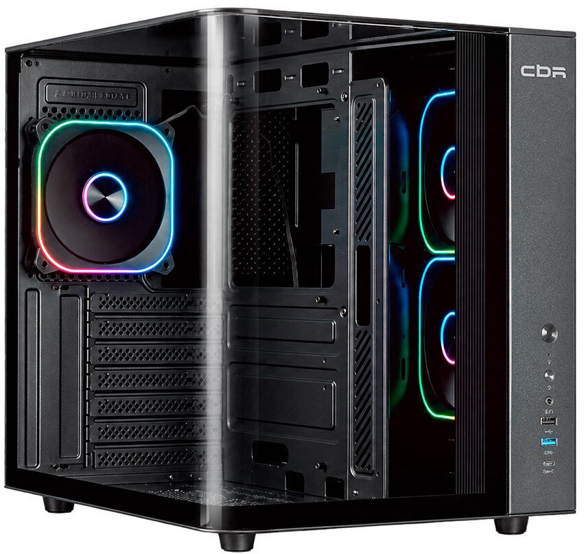 Корпус CBR Cube X860BK (PCC-ATX-X860BK-WPSU), без БП, ATX, 1*USB Type-C, 1*USB 3.0, 1*USB 2.0, HD Audio+Mic, 3*fans, Black