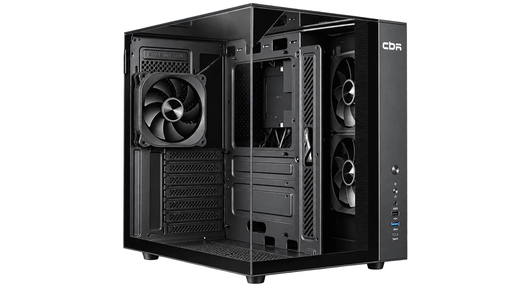 Корпус CBR Cube X810BK (PCC-ATX-X810BK-WPSU), без БП, ATX, 1*USB Type-C, 1*USB 3.0, 1*USB 2.0, HD Audio+Mic, 3*fans, Black
