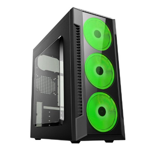 Игровой корпус: DeTech C3147S USB 2.0 Green  Прозрачная боковая панель