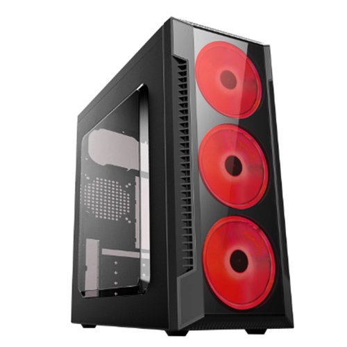 Игровой корпус: DeTech C3147S USB 2.0 Red  Прозрачная боковая панель