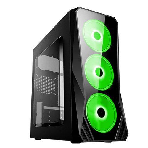 Игровой корпус: DeTech C3148S USB 2.0 Green  Прозрачная боковая панель