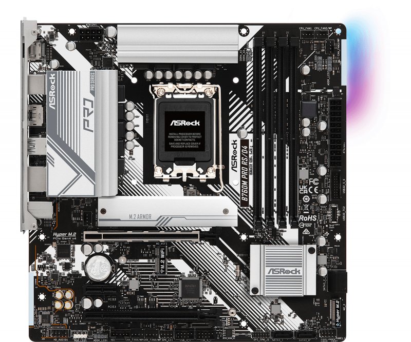 MB s1700 ASRock B760M Pro RS/D4 Intel B760, 4xDDR4-3200 МГц, 2xPCI-Ex16, 2xM.2, Micro-ATX
