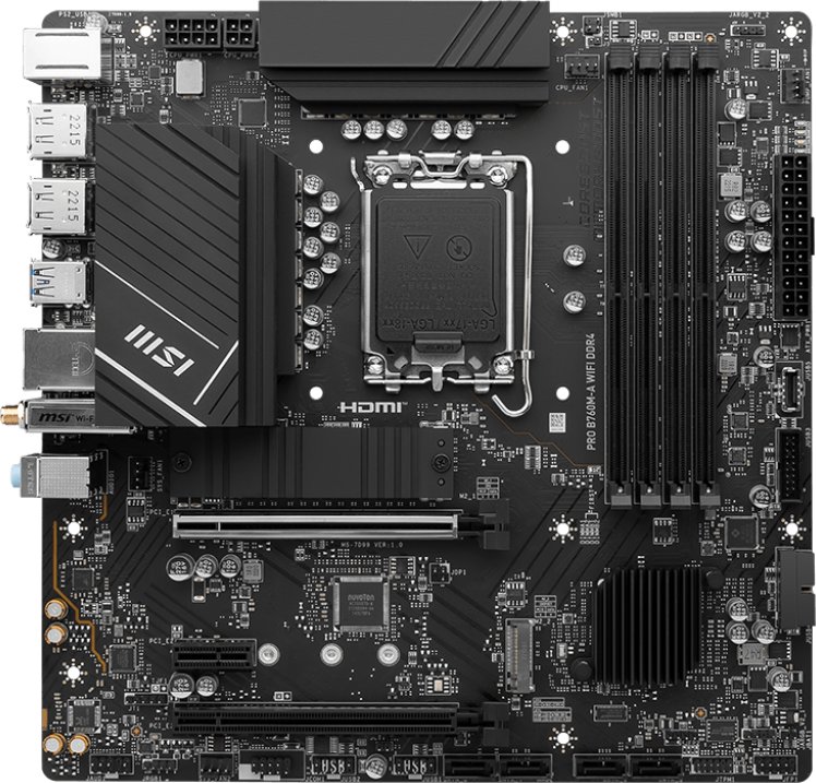 MB s1700 MSI Pro B760M-A WiFi, 4*DDR4, 2*PCIEx16, 1*PCIEx1, 2*M.2, 1*TypeC, 2*USB3.2Gen2, 6*USB3.2Gen1, 6*USB2.0, 4*SATA3.0, 2.5G, 2*DP, 2*HDMI, M-ATX
