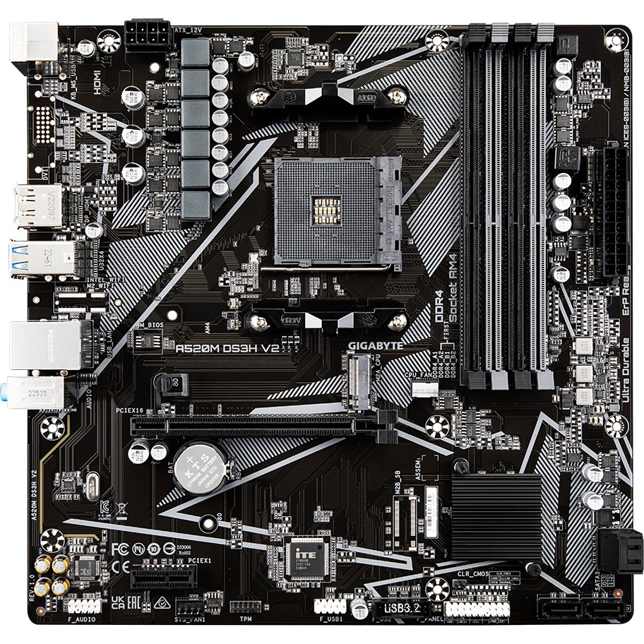 MB sAM4 Gigabyte A520M DS3H V2, Socket AM4, AMD A520, 4xDDR4-3200, HDMI+DP, 1xPCI-Ex16, 1xPCI-Ex1, 4xSATA3(RAID 0/1/10), 1xM.2, 8 Ch Audio, GLan, (4+2)xUSB2.0, (4+2)xU