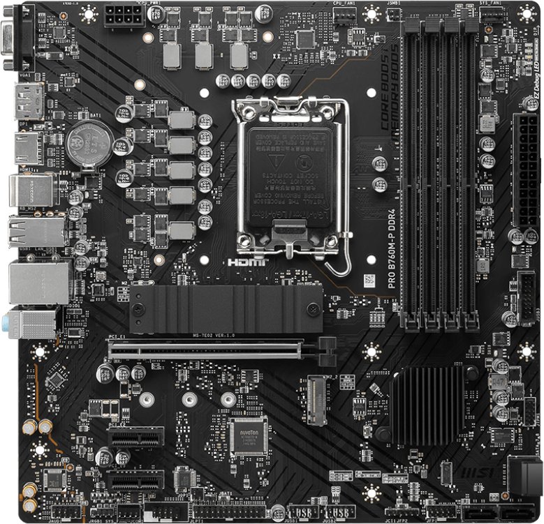 MB s1700 MSI Pro B760M-P DDR4, 4*DDR4, 1*PCIEx16, 2*PCIEx1, 2*M.2, 1*TypeC, , 3*USB3.2Gen1, 8*USB2.0, 4*SATA3.0, 1G, VGA, DP, HDMI, M-ATX, RTL