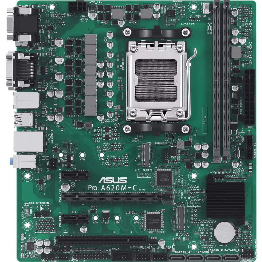 MB sAM5 ASUS PRO A620M-C-CSM mATX 2xDDR5 PCIEx16 2xPCIEx1 PCI 2xM.2 DP HDMI DVI 2хVGA GLAN (90MB1F80-M0EAYC)