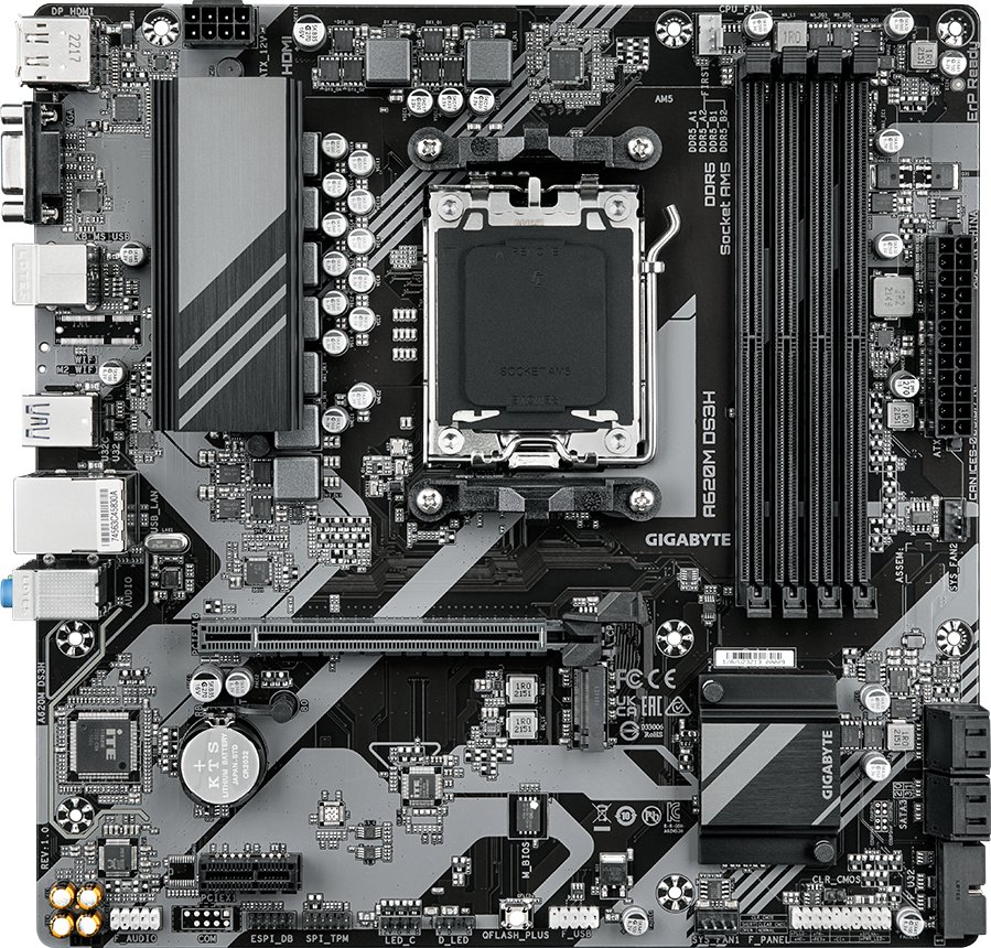 MB sAM5 Gigabyte A620M DS3H, AMD A620, 4xDDR5-5200 МГц, 1xPCI-Ex16, 1xM.2, Micro-ATX