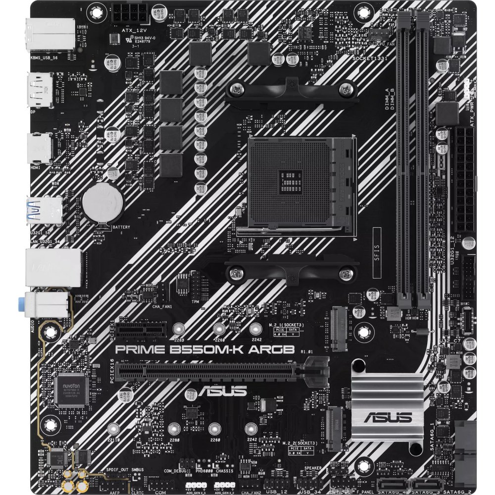 MB sAM4 ASUS PRIME B550M-K ARGB, AMD B550, 2xDDR4-3200 МГц, 1xPCI-Ex16, 2xM.2, Micro-ATX