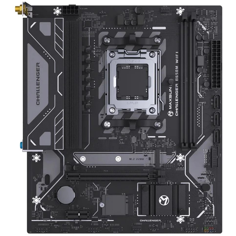MB sAM5 Maxsun MS-Challenger B650M Wifi (6940709695456), AMD B650, 2xDDR5-4800 МГц, 1xPCI-Ex16, 1xM.2, Micro-ATX