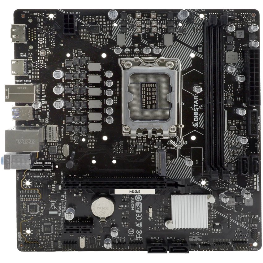 MB s1700 BIOSTAR H610MS Intel H610, 2xDDR4-3200 МГц, 1xPCI-Ex16, 1xM.2, Micro-ATX