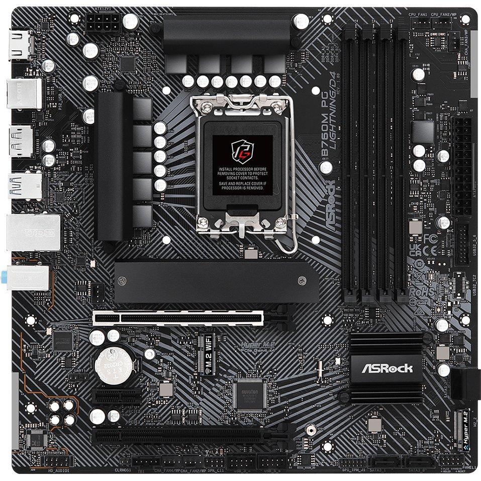 MB s1700 ASRock B760M PG Lightning/D4 Intel B760, 4xDDR4-3200 МГц, 2xPCI-Ex16, 2xM.2, Micro-ATX