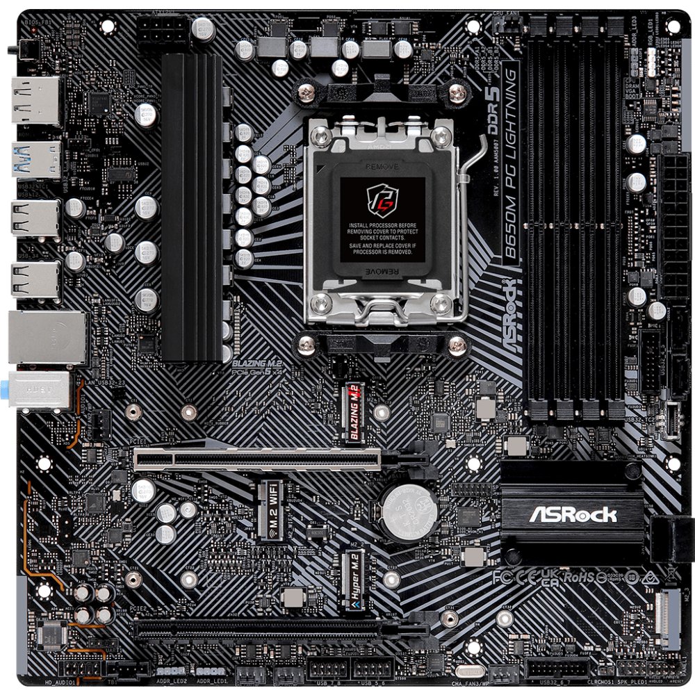 MB sAM5 ASRock B650M PG LIGHNING, AMD B650, 4xDDR5-5200, HDMI+DP, 2xPCI-Ex16, 4xSATA3(RAID 0/1/10), 3xM.2, 8 Ch Audio, 1x2.5GLan, (4+4)xUSB2.0, (3+4)x