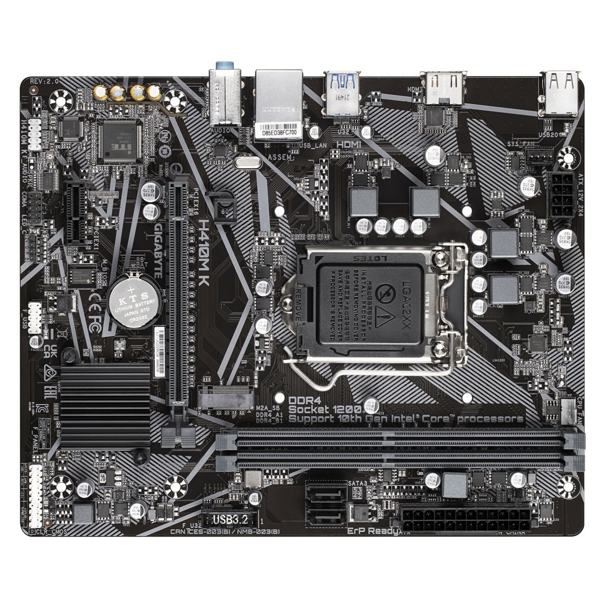 MB s1200 Gigabyte H410M K 2.0, RTL, Intel Q470, 2xDDR4-2933 МГц, 1xPCI-Ex16, 1xM.2, Micro-ATX