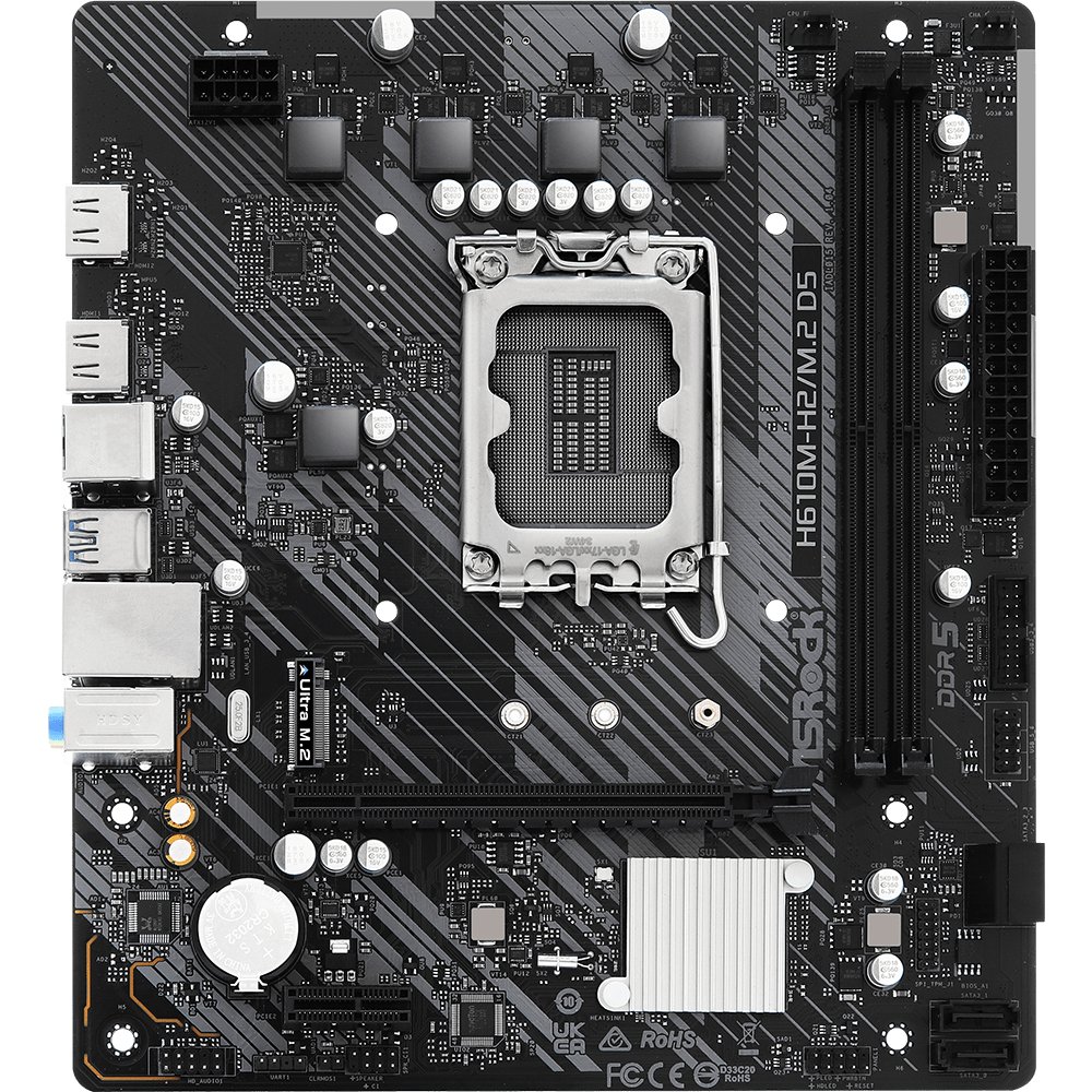 MB s1700 ASRock H610M-H2/M.2 D5, Intel®H610, 2xDDR5-4800, HDMI+HDMI, 1xPCI-Ex16, 1xPCI-Ex1, 4xSATA3, 1xM.2, 8Ch Audio, GLan, (4+2)xUSB2.0, (2+2)xUSB3.2, 1xPS/2, mATX, RTL