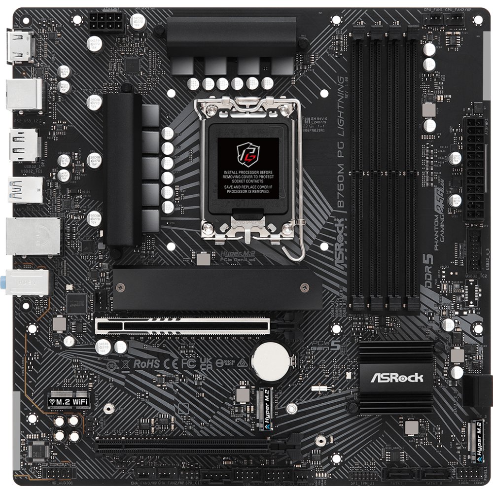 MB s1700 ASRock B760M PG Lightning Intel B760, 4xDDR5-4800 МГц, 2xPCI-Ex16, 3xM.2, Micro-ATX